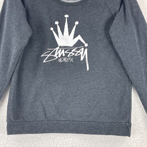 Stussy Sweater Womens Small Gray Graphic Print Long Sleeve Pullover Boat Neck - Picture 5 of 12
